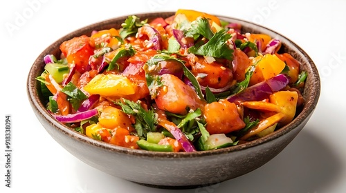 Fresh Salad with Tomatoes, Bell Peppers, Red Onion, and Parsley - Food Photography