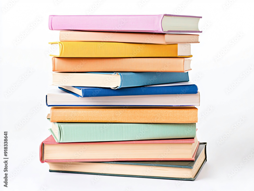 Vibrant Stack of Colorful Books on White Background - Education and Reading Concept Vibrant Stack of Colorful Books on White Background - Education and Reading Concept
