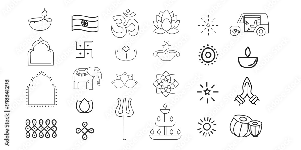 Naklejka premium Indian culture related hand drawn selected collection,Group of different design element to design India related creative designs. 