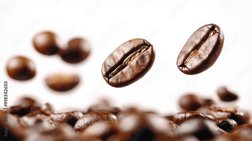 Close-up coffee Splash with Coffee Beans Isolated on White Background Close-up coffee Splash with Coffee Beans Isolated on White Background