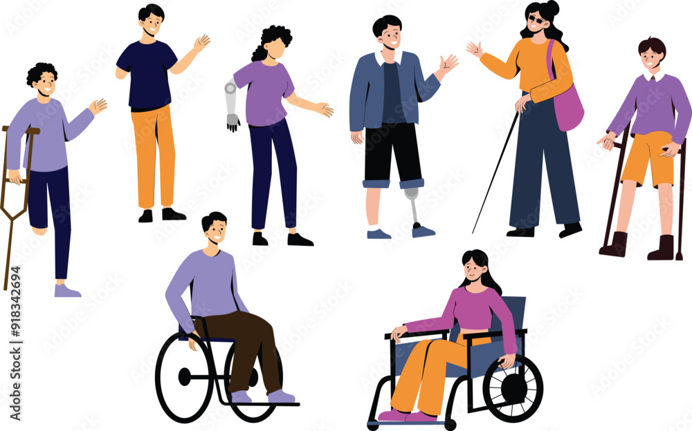 Fototapeta premium a man in a wheelchair with a woman in a purple shirt. disability collection