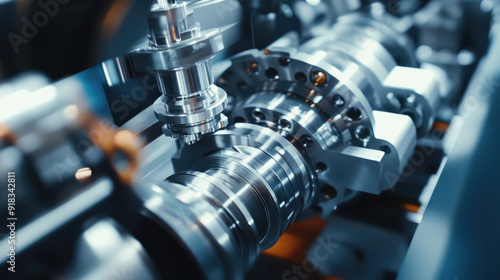 Detailed Close-Up of Engine Block Lathe with Gears in Automotive Manufacturing