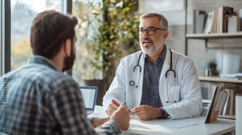 Consultation, man and doctor in office with conversation Consultation, man and doctor in office with conversation