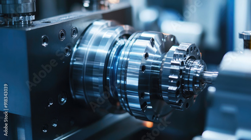 Detailed Close-Up of Engine Block Lathe with Gears in Automotive Manufacturing