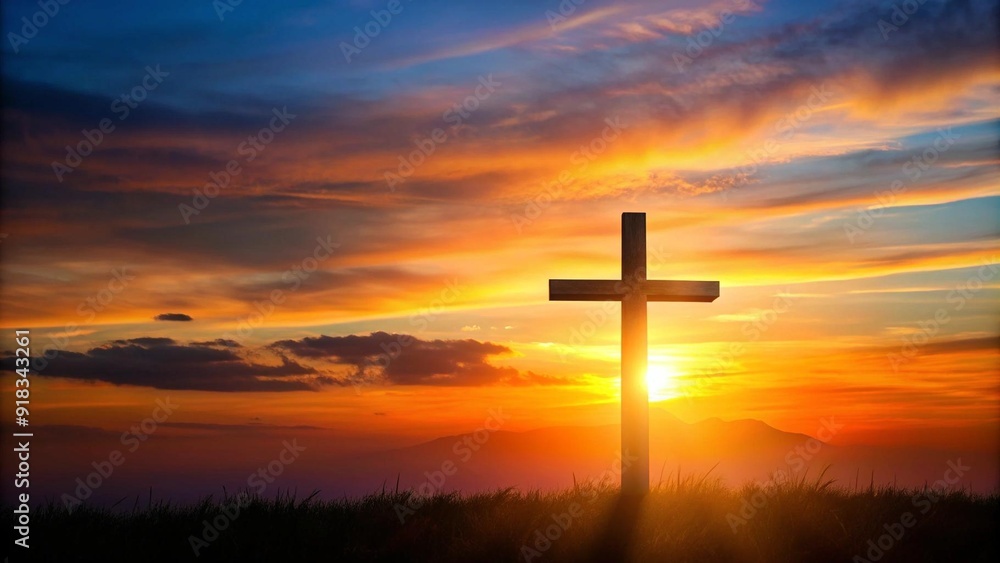 A Striking Silhouette of Faith Against the Fiery Sky generative AI A Striking Silhouette of Faith Against the Fiery Sky generative AI