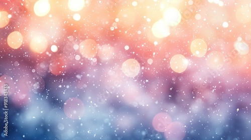 Abstract Blurred Winter Background with Falling Snow and Bokeh Lights