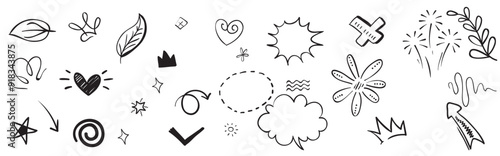 abstract arrows ribbons crowns hearts explosions other elements hand drawn style concept design doodle vector