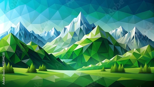 Abstract Green Mountains in a Polygonal Style  generative AI