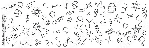 Big squiggle clipart set. Sketch image of linear doodles for filling voids, hand drawn patterns