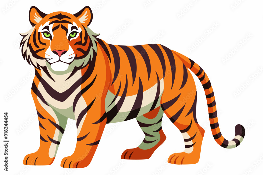 Naklejka premium A Standing Tiger with Orange and Black Stripes