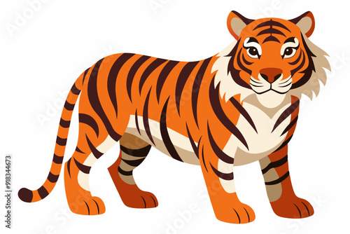 Cartoon Illustration of a Standing Tiger
