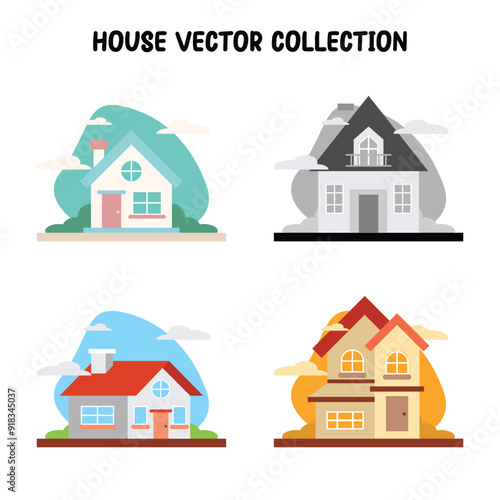 house vector premium flat style set of four in different colors graphics.eps