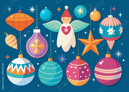 Christmas Ornaments, Balls, Stars, and Angels
