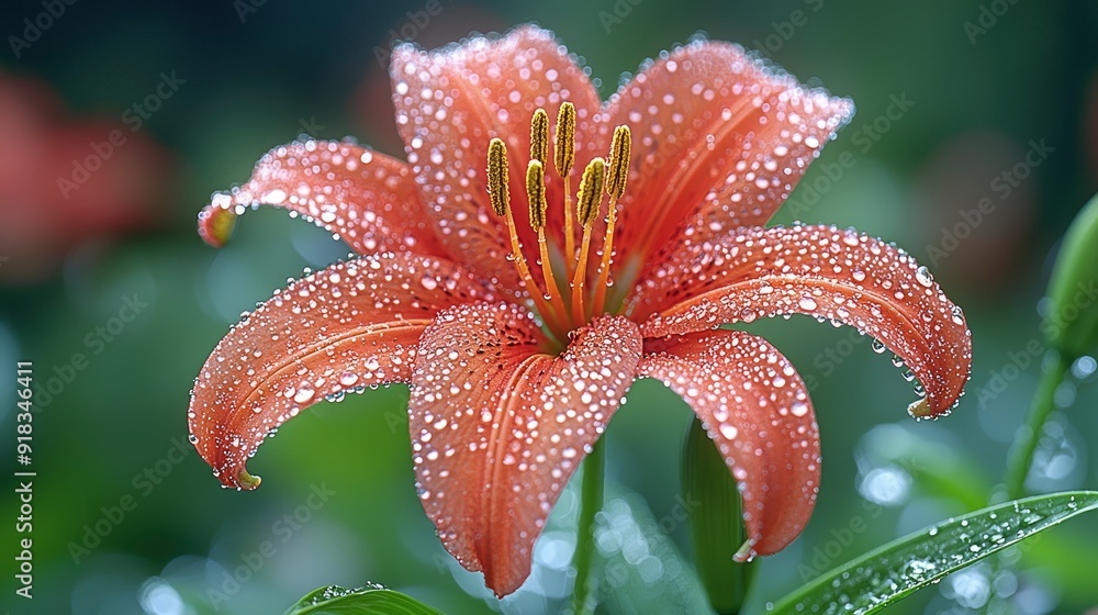 Dewy Orange Lily Flower Close-Up Dewy Orange Lily Flower Close-Up