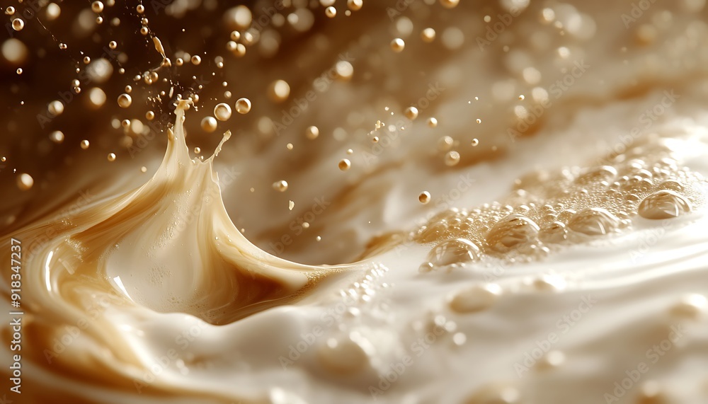 Serene Background of Swirling Coffee and Milk with Light Trails and Bokeh Serene Background of Swirling Coffee and Milk with Light Trails and Bokeh