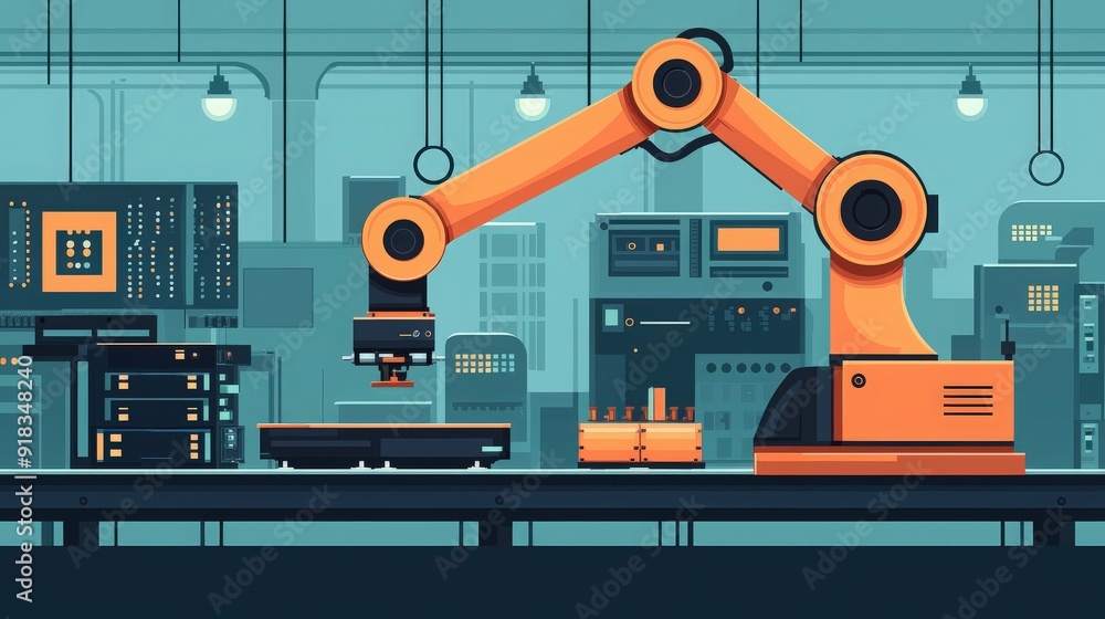 A futuristic industrial scene featuring a robotic arm in a high-tech workspace, illustrating automation and innovation. A futuristic industrial scene featuring a robotic arm in a high-tech workspace, illustrating automation and innovation.