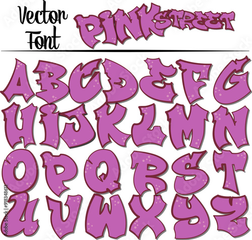 Graffiti Styled Street Art Cool Font, Fully editable alphabet - from A to Z. Each letter is separated and grouped so you can easily move them to form your own words. Color: pink
