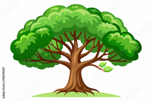 Cartoon Illustration of a Lush Green Tree with Brown Branches