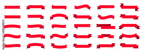 Red ribbon big vector set. Ribbons banner collection. Isolated on a white background. A decorative element for project design, presentation, etc.