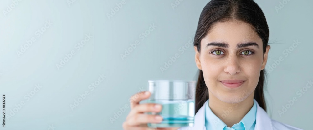 a young female technician with water samples on clear white background, natural lighting a young female technician with water samples on clear white background, natural lighting