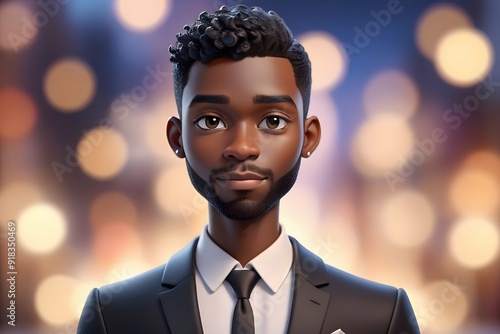 Smiling man in a suit against a bokeh background.