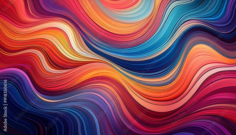 Generative AI illustration of abstract background with colorful curvy lines and gradient colors mixing together Generative AI illustration of abstract background with colorful curvy lines and gradient colors mixing together