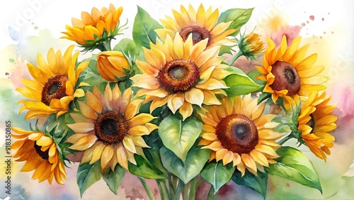 Sunlit Sunflower Bouquet: A Watercolor Celebration of Warmth and Joy Generative AI
