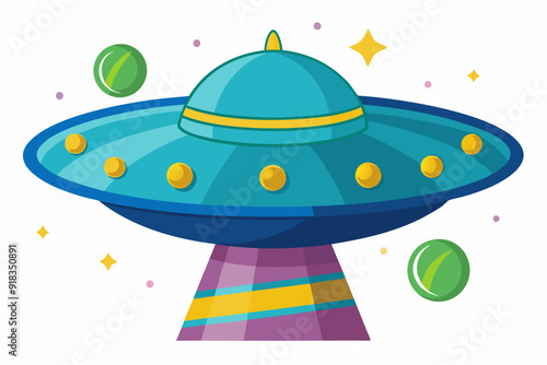 Cartoon illustration of a flying saucer in space