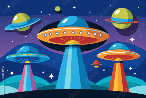Three UFOs Hovering over a Planet in Space