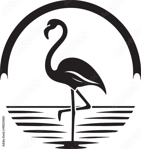 A graceful vector silhouette of a flamingo standing on one leg