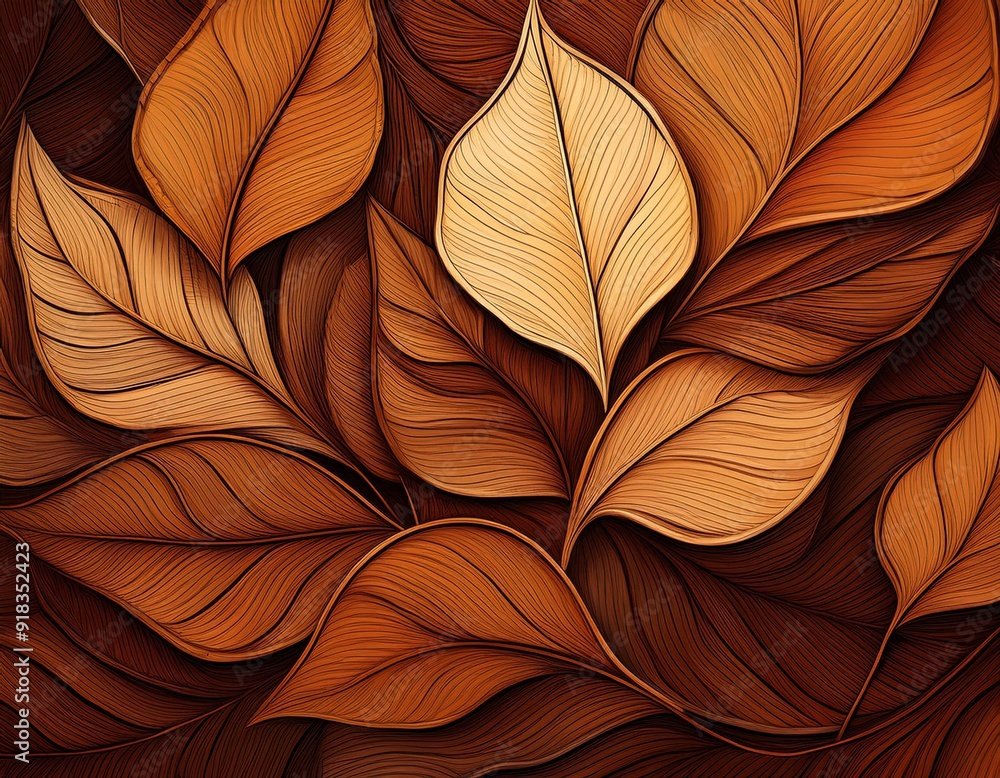 Generative AI illustration of brown colored leaves of different sizes with veins placed together while making abstract background Generative AI illustration of brown colored leaves of different sizes with veins placed together while making abstract background