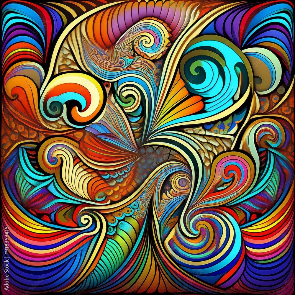 Generative AI illustration of multicolored abstract background with various shapes and colors representing different sizes forming bright ornament Generative AI illustration of multicolored abstract background with various shapes and colors representing different sizes forming bright ornament