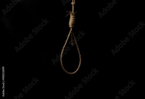 A noose made of rope hanging against a dark background