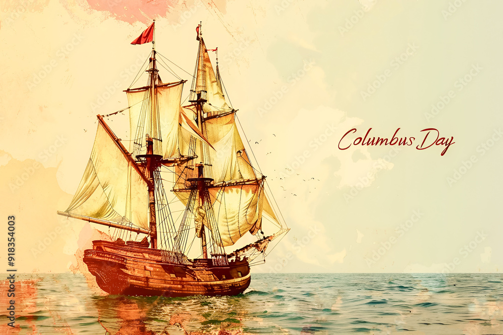 Text Columbus Day with old ship Text Columbus Day with old ship
