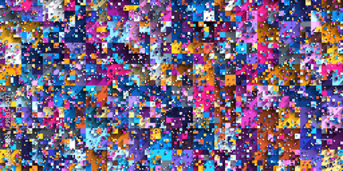 Seamless geometric pattern with random size flat layered multicolored squares and diagonal shadows. Modern trendy retro colored rectangular pattern design for banner, poster, fabric print or textile