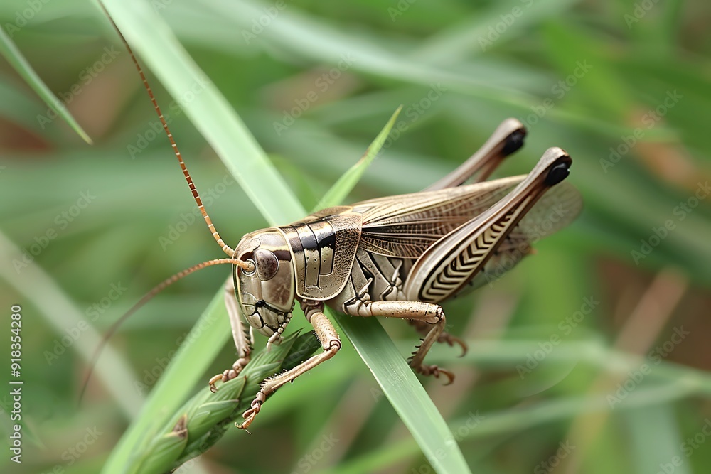 A Close Up Shot of a Grasshopper on a Blade of Grass A Close Up Shot of a Grasshopper on a Blade of Grass