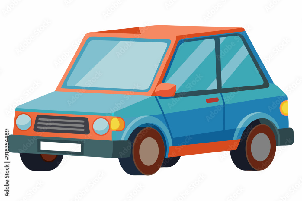 Cartoon Illustration of a Blue and Orange Car Cartoon Illustration of a Blue and Orange Car