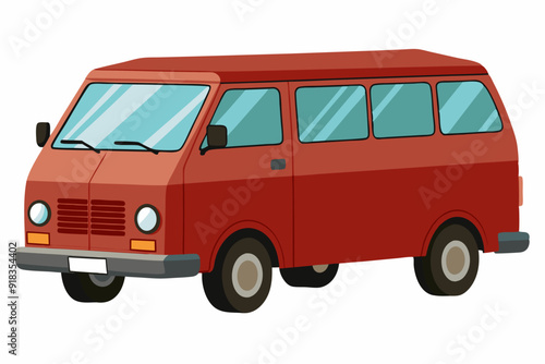 Red Van with Side Windows and a Black Bumper