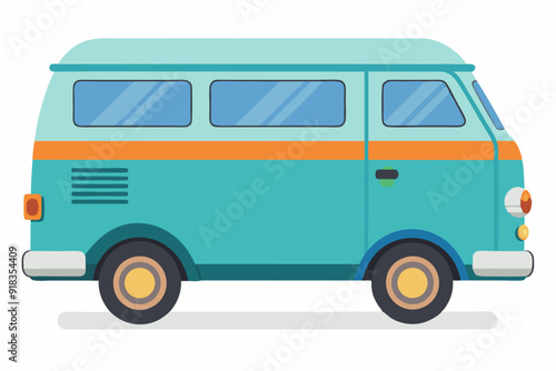 Teal Vintage Camper Van with Orange Stripe