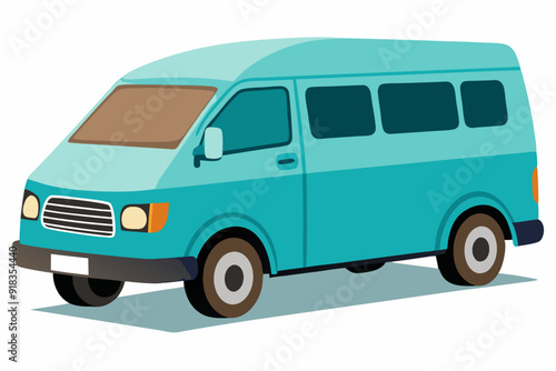 Teal Van with White License Plate on White Background