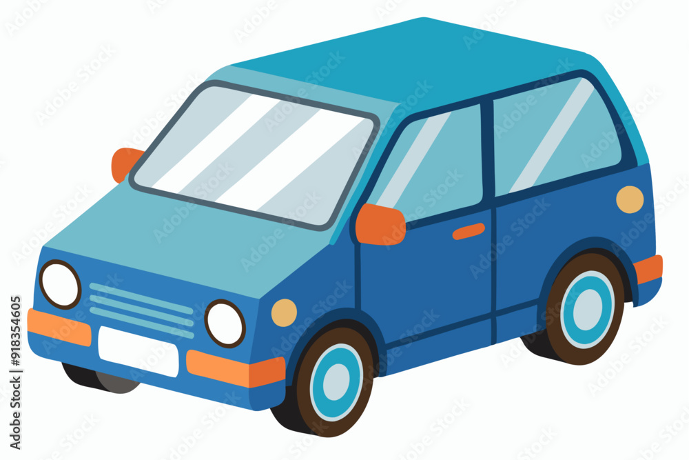 Blue Car with Orange Details and White Background Blue Car with Orange Details and White Background