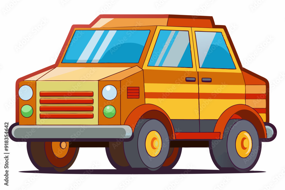 Cartoon Illustration of an Orange and Yellow Van Cartoon Illustration of an Orange and Yellow Van