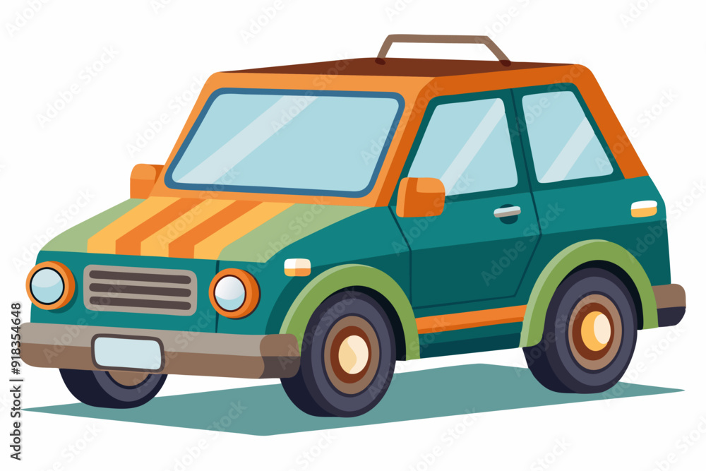 Cartoon Illustration of a Green and Orange Car
