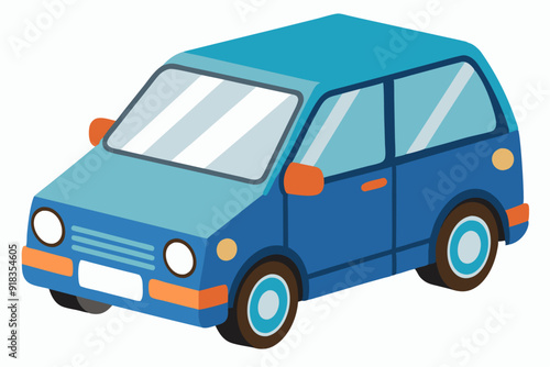 Blue Car with Orange Details and White Background