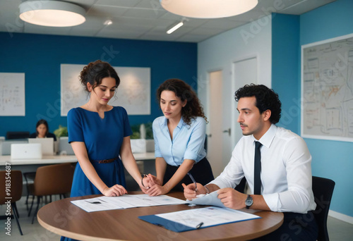 Businessman and businesswoman having an office meeting. Businesspeople in Meeting. Business people at meeting. Multi-ethnic business people having meeting. Multi-ethnic business people having meeting