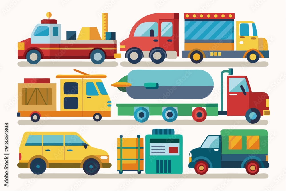 A Collection of Colorful Cartoon Trucks and Vans A Collection of Colorful Cartoon Trucks and Vans