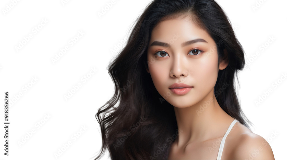 Portrait of a beautiful Asian female model smiling, close up woman posing in studio, isolated on transparent background Portrait of a beautiful Asian female model smiling, close up woman posing in studio, isolated on transparent background