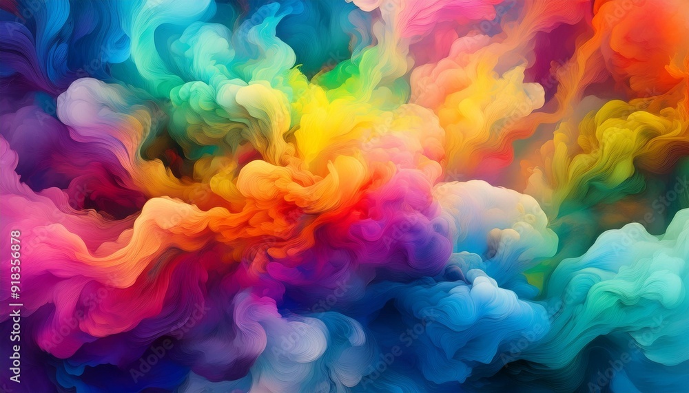 Fototapeta premium Multicolored generative AI illustration of picturesque full frame backdrop of abstract fantastic dense smoke of different shades
