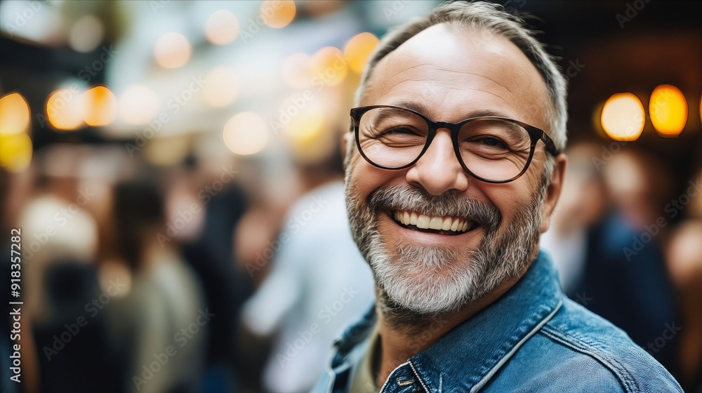 A man with glasses smiling at the camera A man with glasses smiling at the camera