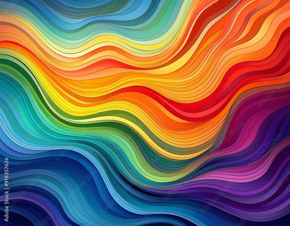 Picturesque Generative AI image of gradient abstract background of rainbow colored wavy stripes creating vivid ornament Picturesque Generative AI image of gradient abstract background of rainbow colored wavy stripes creating vivid ornament